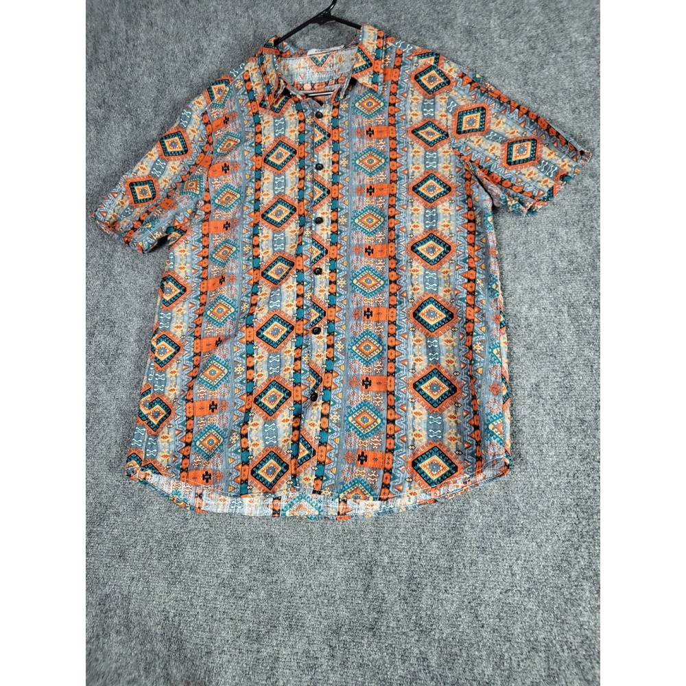 Vatpave‎ Southwestern Print Button Up Hawaiian Shirt Tropical Vacay Men's Sz L